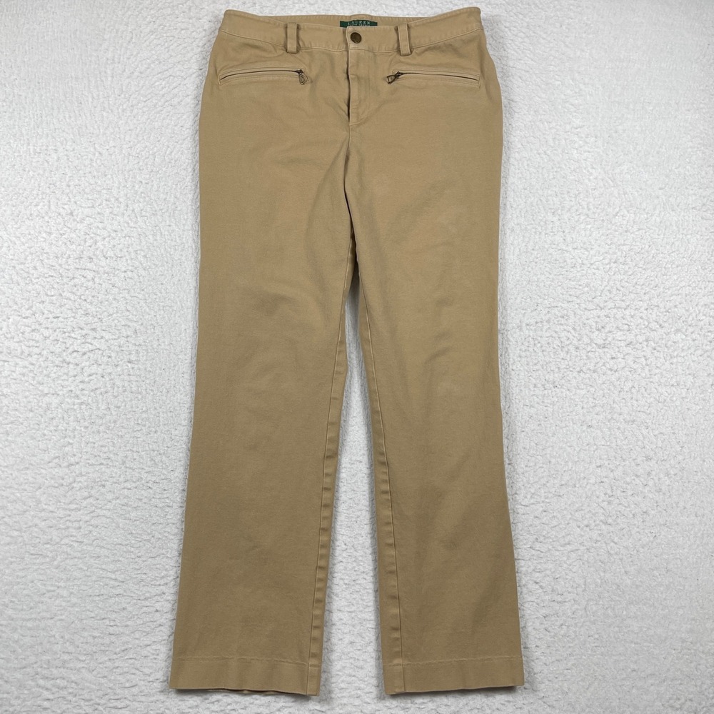Lauren Ralph Lauren Pants Womens 8 Khaki Straight Leg Zip Pocket Chino Preppy
